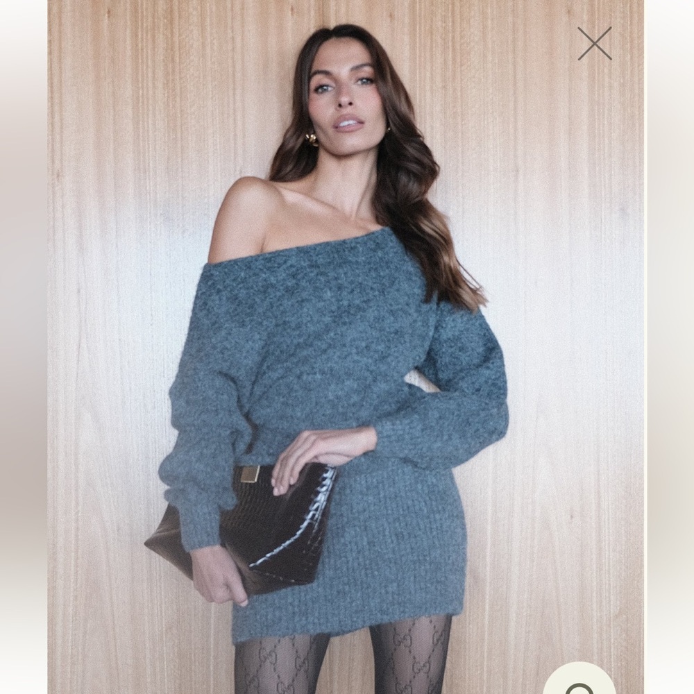 Meshki Rafferty Boat Neck Knit Mini Dress - Charcoal Marle